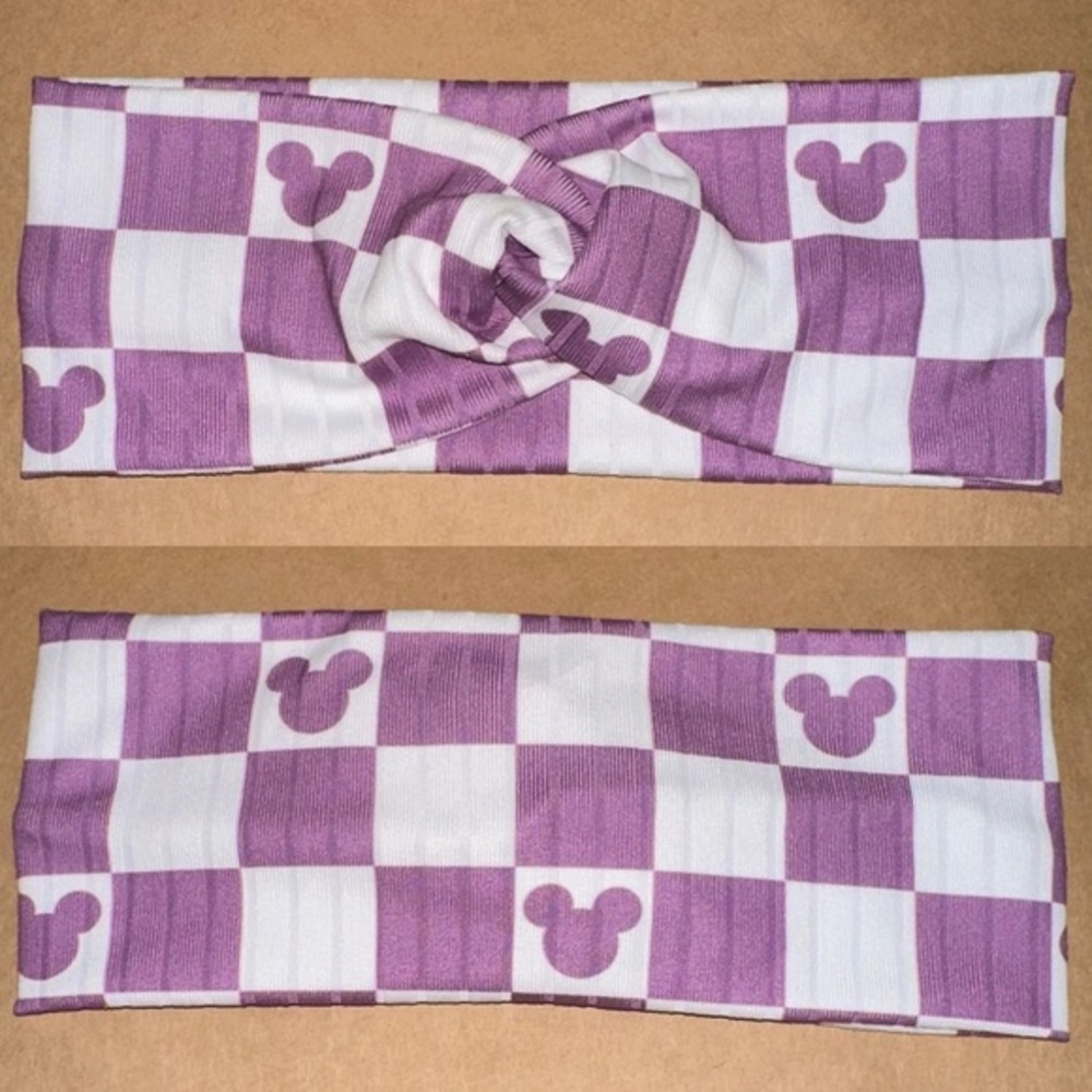 Mickey Mouse lilac check twist front headband new